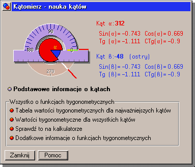 Kąty - funkcje trygonometryczne